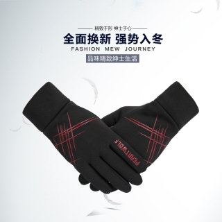 PU触屏健身户外手套骑行防寒手套冬季外贸加绒手套