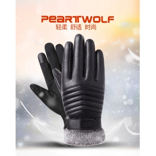 男士冬御寒PU手套开车骑车户外触摸屏手套防风防水保暖时尚手套