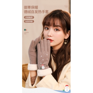秋冬季触屏保暖手套男女士户外加厚防风自发热防寒可爱毛绒手套
