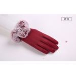 女冬麂皮绒手套可爱兔毛U型毛口手套触屏保暖不倒绒开车手套