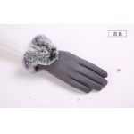 女冬麂皮绒手套可爱兔毛U型毛口手套触屏保暖不倒绒开车手套