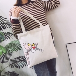 ins网红款韩国可爱少女粉红豹情侣单肩手提帆布包斜跨百搭购物袋
