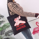 ins网红款韩国可爱少女粉红豹情侣单肩手提帆布包斜跨百搭购物袋