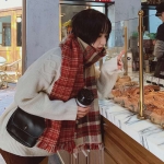 韩版围巾女秋冬季百搭格子ins潮...