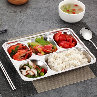 梦庭 304不锈钢餐盘 五格深盆