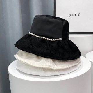 设计感链条珍珠渔夫帽子女春夏季遮阳防晒太阳帽时尚洋气小众盆帽