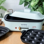 柏翠 ( petrus) 多功能锅料理锅 电烧烤锅电火锅烧烤炉家用电蒸锅 复古绿