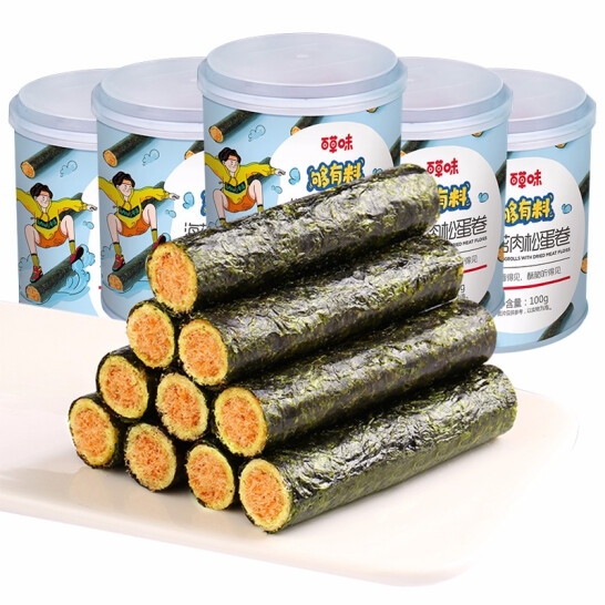 百草味海苔肉松蛋卷100g(罐装）*5（L5）